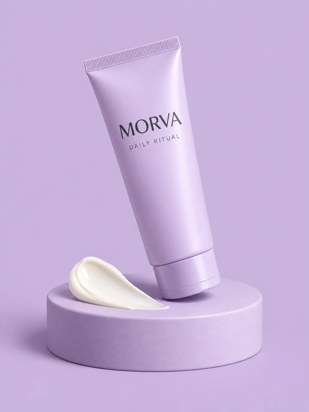 Concepto IA de MORVA: producto en estudio sobre color sólido